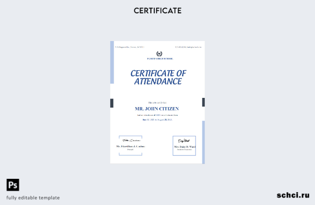 цифровая загрузка шаблона сертификата посещаемости США в формате Word и PDF